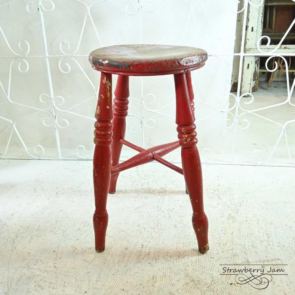 L3705-11 英国アンティーク スツール ヴィクトリア 赤 キッチンスツール