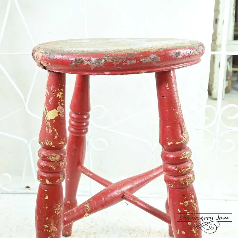 L3705-11 英国アンティーク スツール ヴィクトリア 赤 キッチンスツール