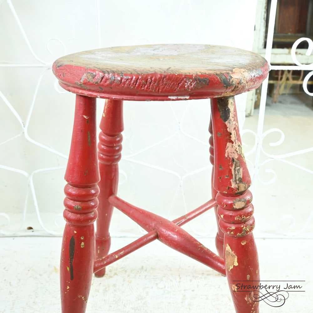 L3705-11 英国アンティーク スツール ヴィクトリア 赤 キッチンスツール
