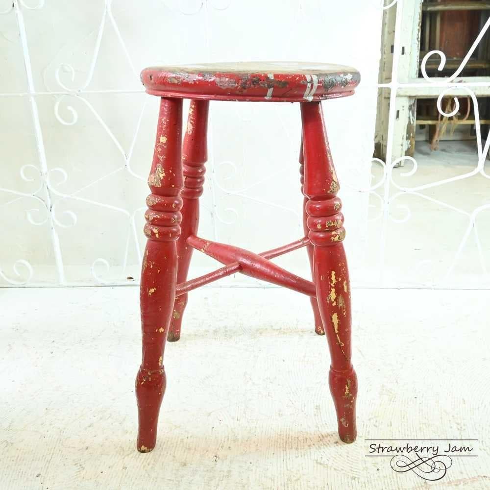 L3705-11 英国アンティーク スツール ヴィクトリア 赤 キッチンスツール