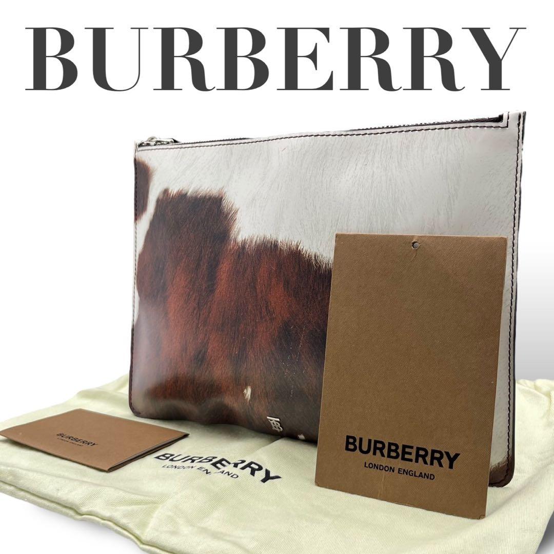 現行 3831 BURBERRY バーバリー クラッチバッグ ハラコ柄 ブラウン