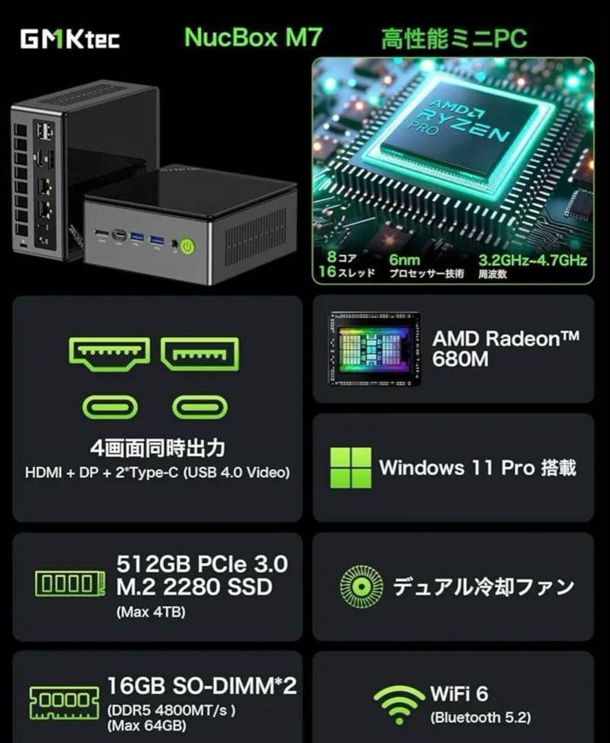 【1ヶ月使用】GMKtec M7 16+512GB Win11pro ryzen