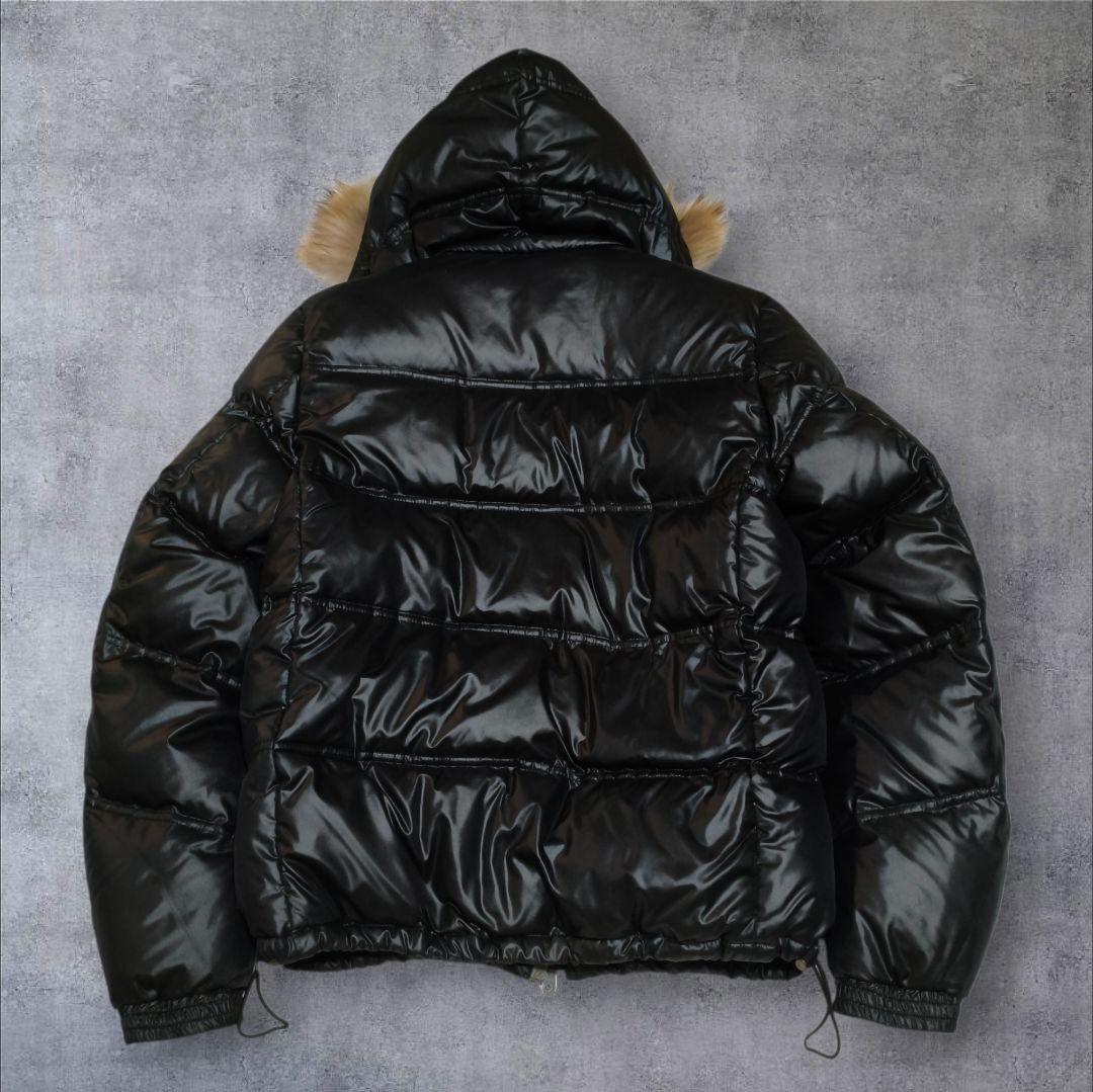00s ファー ダウンジャケット 光沢 肉厚 ドローコード y2k お兄系 黒