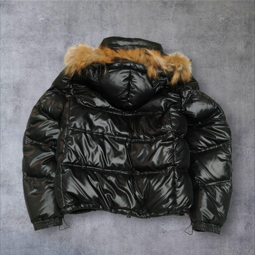 00s ファー ダウンジャケット 光沢 肉厚 ドローコード y2k お兄系 黒