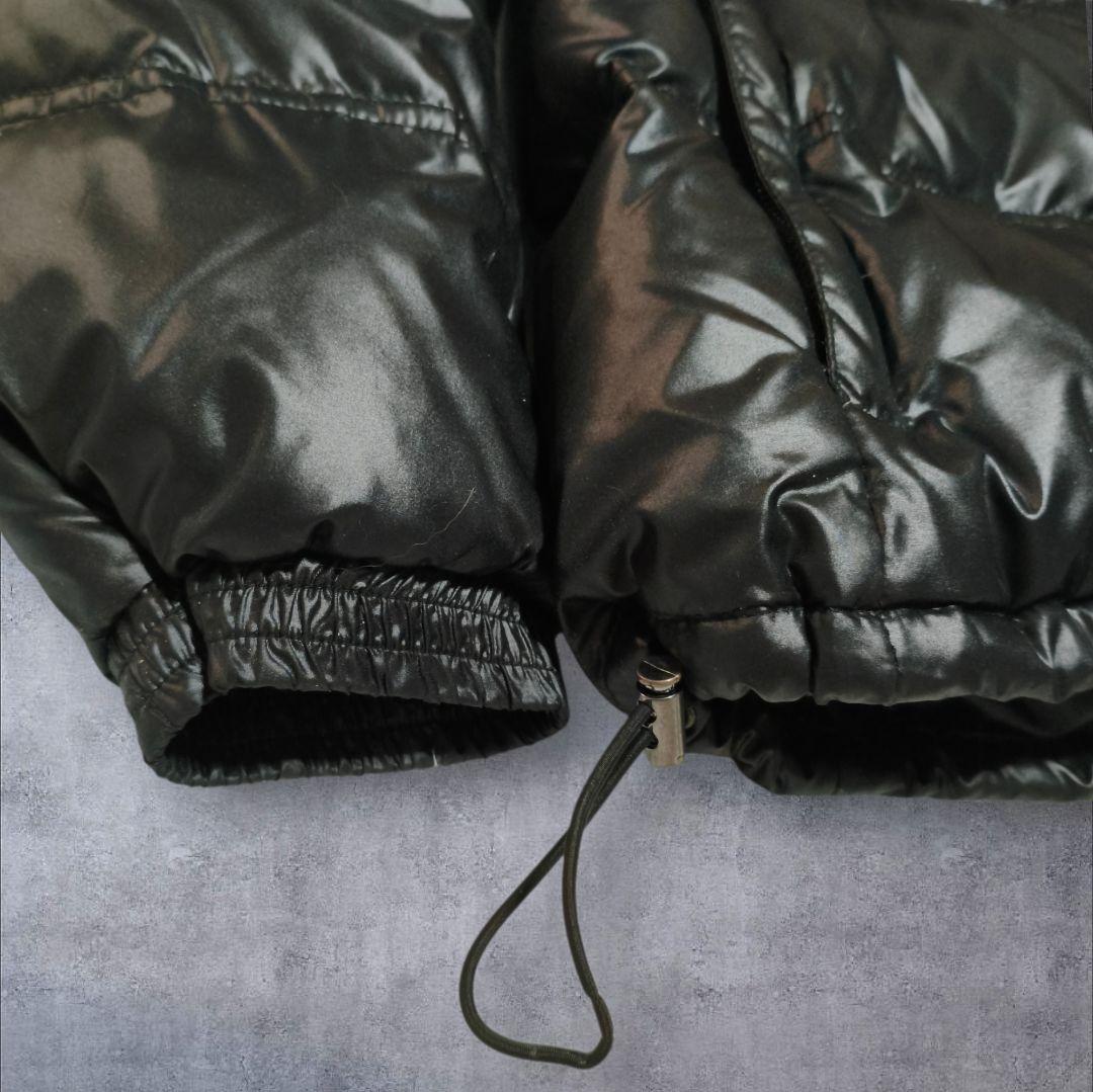 00s ファー ダウンジャケット 光沢 肉厚 ドローコード y2k お兄系 黒
