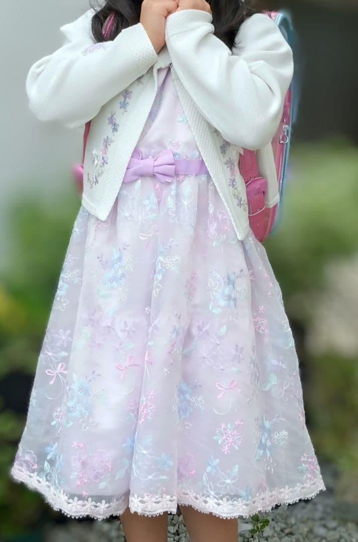 メゾピアノ　ピンク 花柄刺繍 ドレス 120cm カーディガンセット