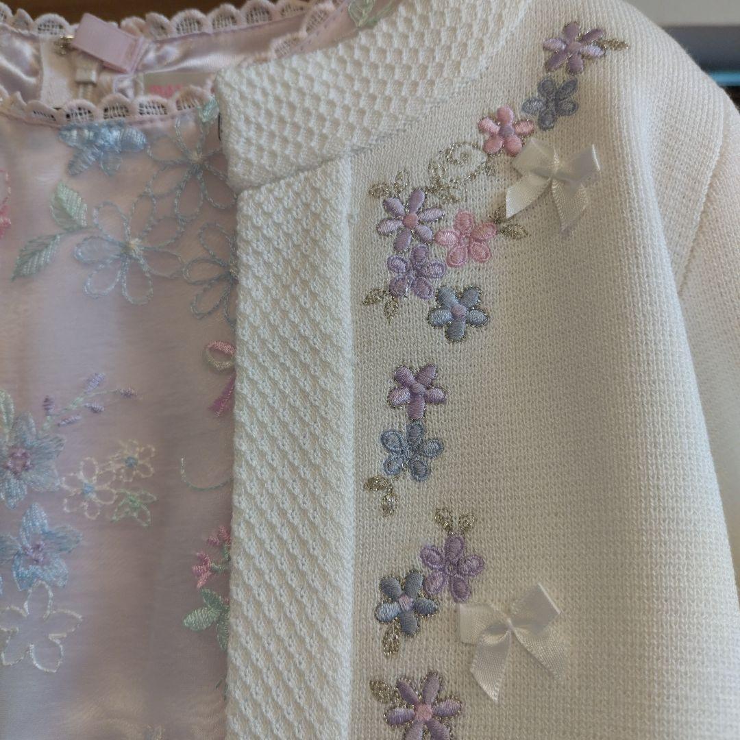 メゾピアノ　ピンク 花柄刺繍 ドレス 120cm カーディガンセット