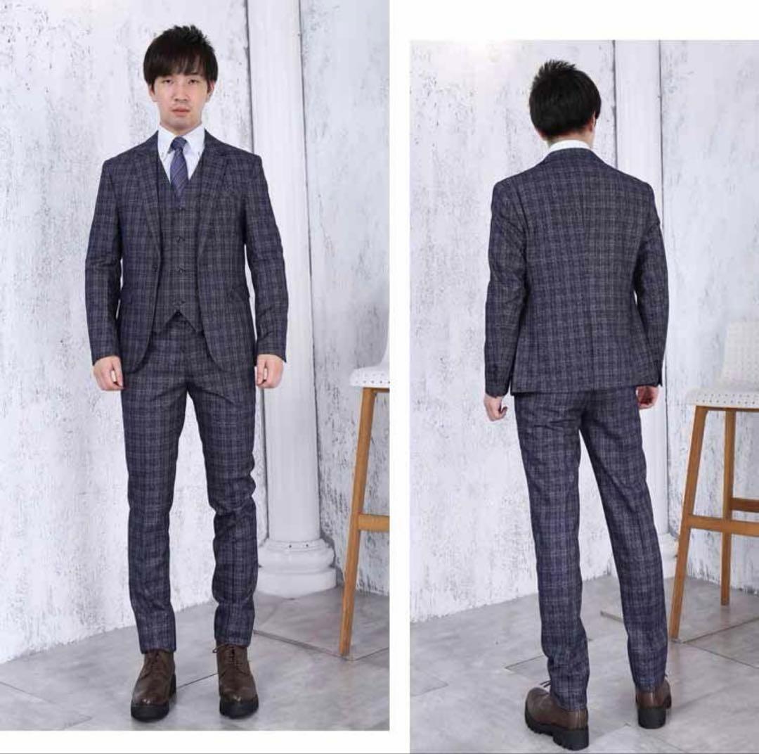 スーツ メンズ 在庫サイズM,L,XL,2XL 一つボタン 3ピーススーツ