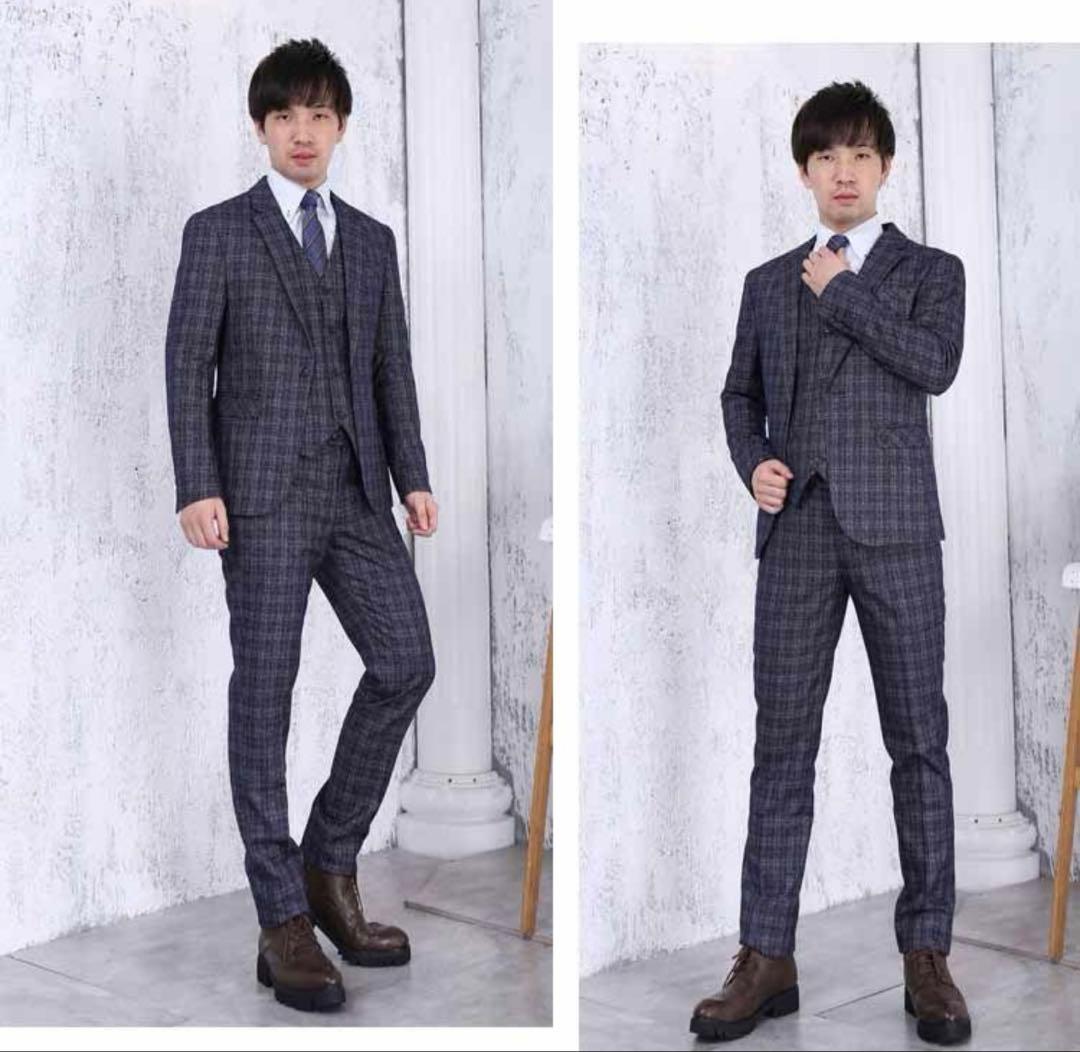 スーツ メンズ 在庫サイズM,L,XL,2XL 一つボタン 3ピーススーツ