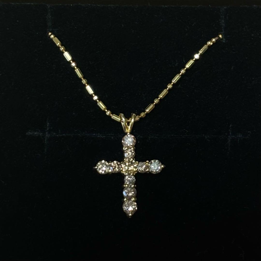 ete K18 ダイヤ クロス ネックレス