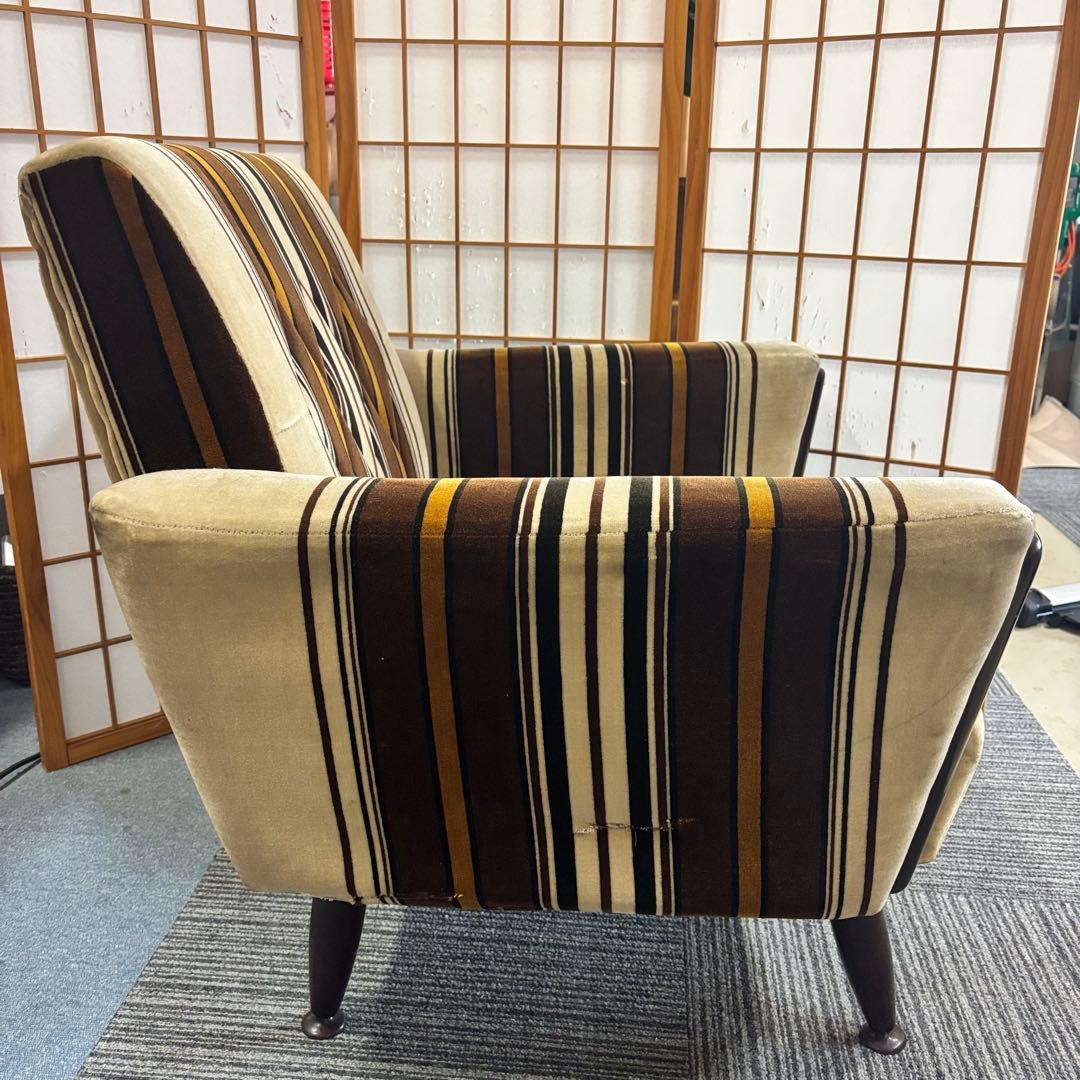 1人掛けチェア モケットソファ モケットストライプソファ レトロ ヴィンテージ