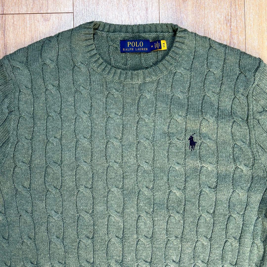 POLO RALPH LAUREN 長袖ケーブルニット グリーン 現行QRタグ