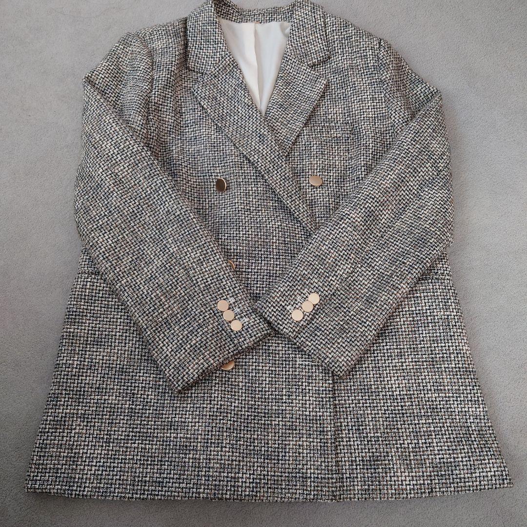 ミラオーウェン　金釦ダブルブレザー　テーラードジャケット　ツイード