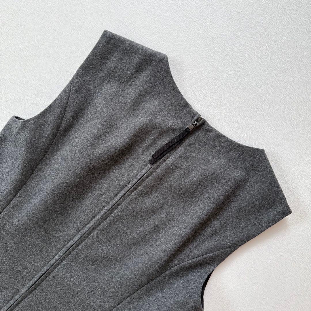 極美品✨フォクシー　裾レース　ウールワンピースドレス　グレー　40