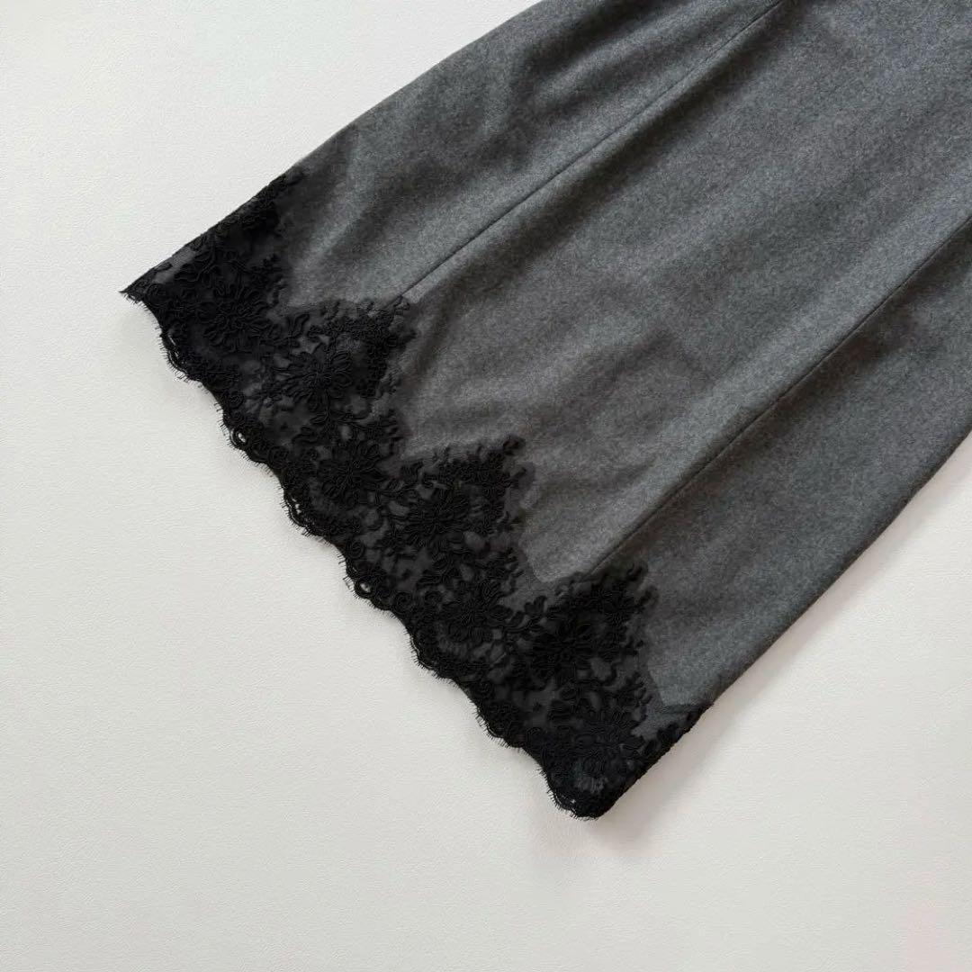 極美品✨フォクシー　裾レース　ウールワンピースドレス　グレー　40
