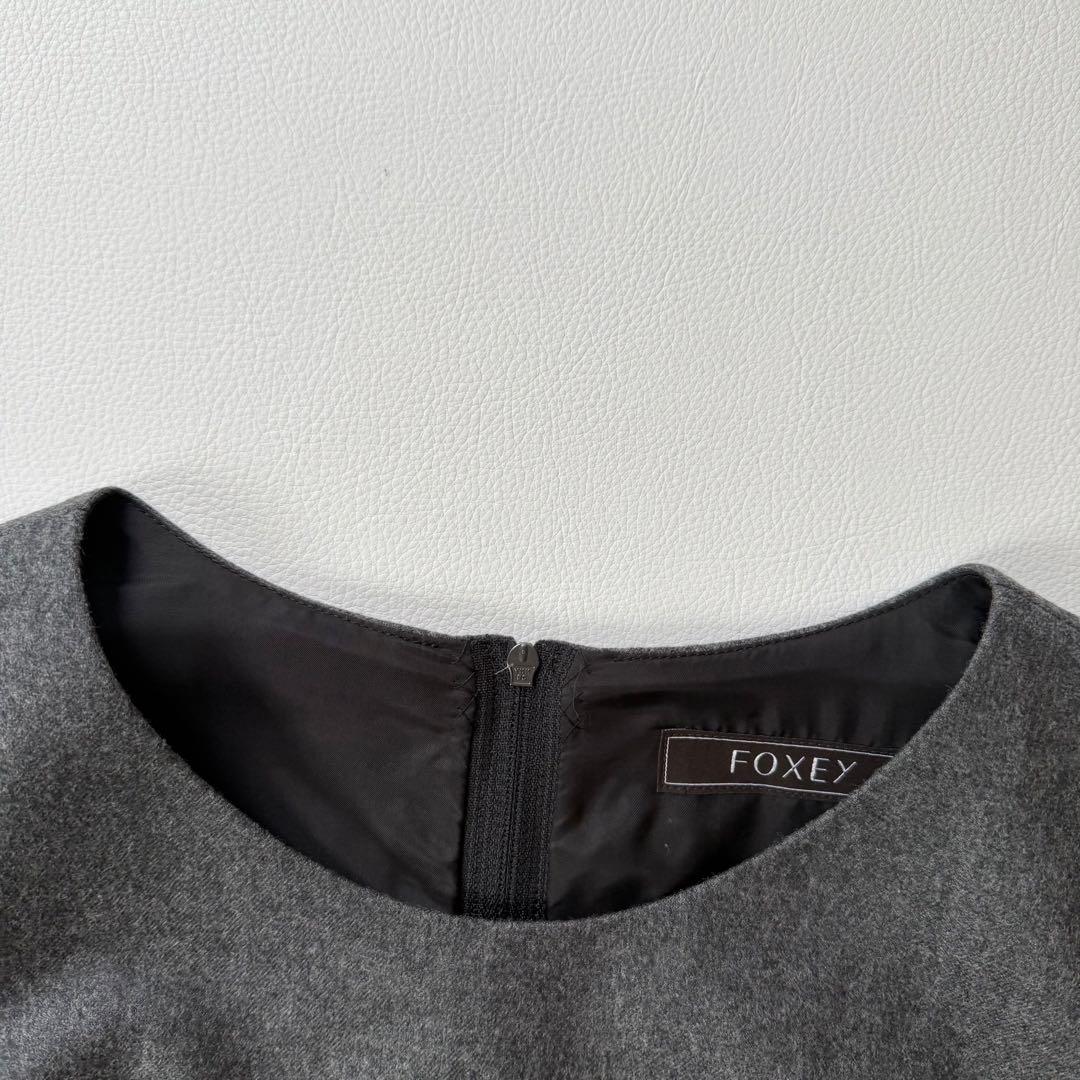 極美品✨フォクシー　裾レース　ウールワンピースドレス　グレー　40