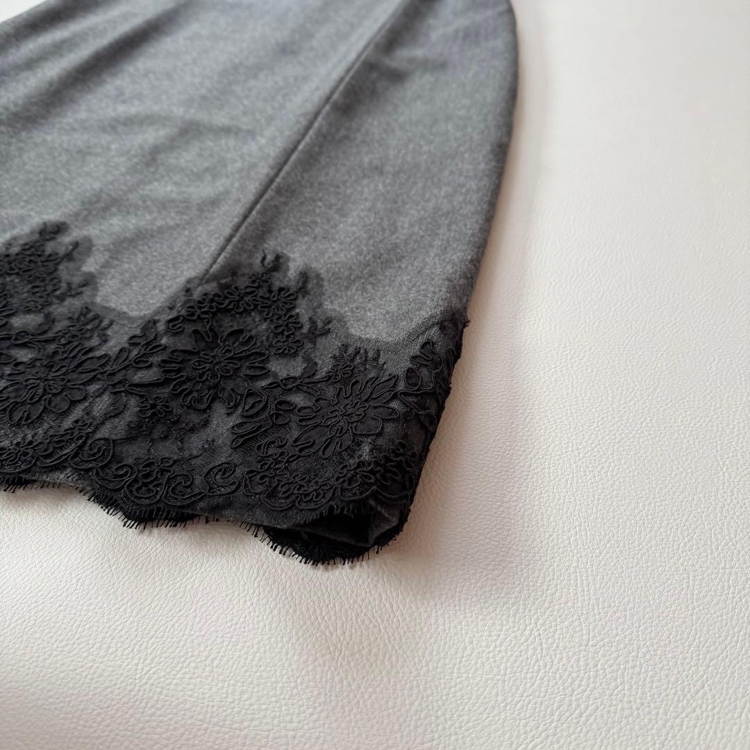 極美品✨フォクシー　裾レース　ウールワンピースドレス　グレー　40