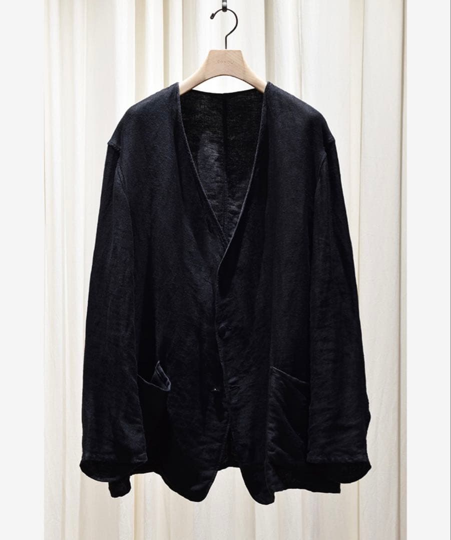 新品COMOLI 25SS リネンサテン ノーカラージャケット 2ブラック