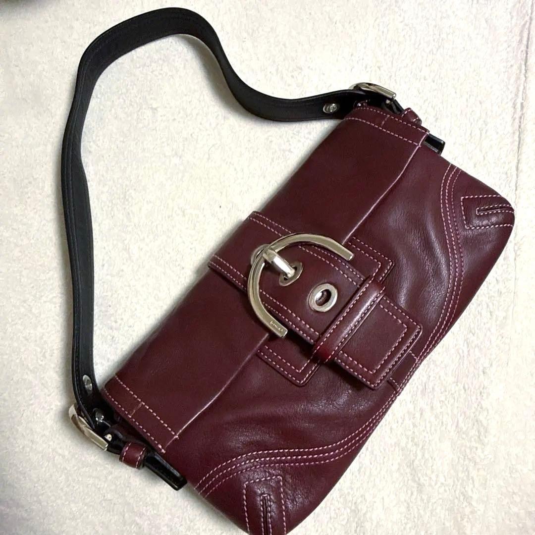Coach コーチ　ピンク スティッチ フラップ　レザー　ショルダーバッグ