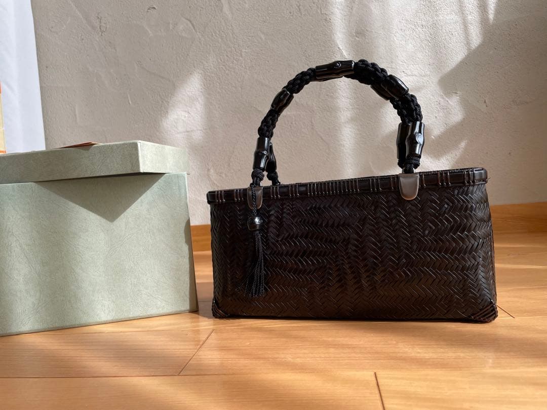 公長斎小菅　黒柄波網代ロングバッグ