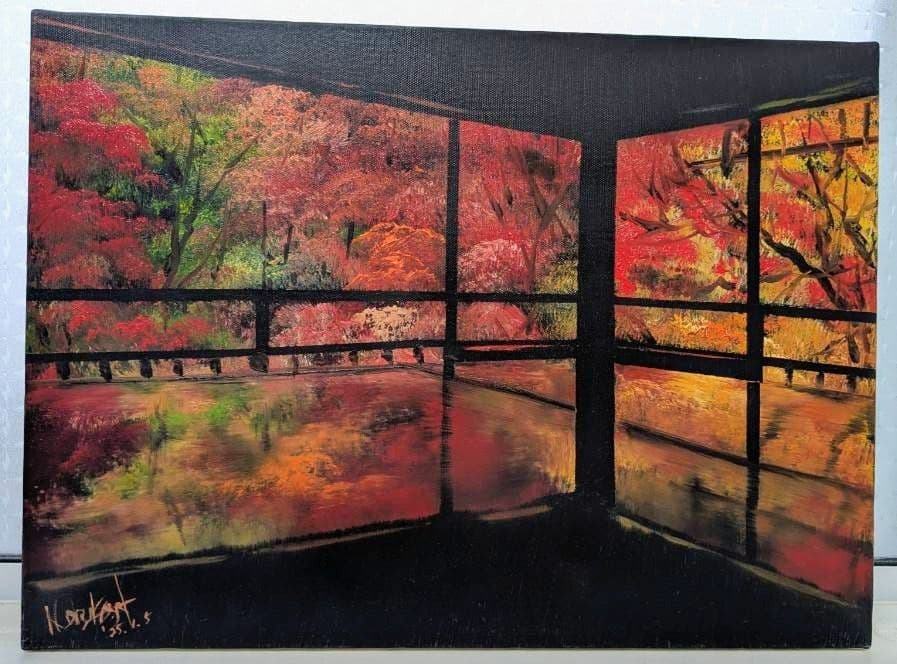 油絵・風景画　京都　瑠璃光院　紅葉
