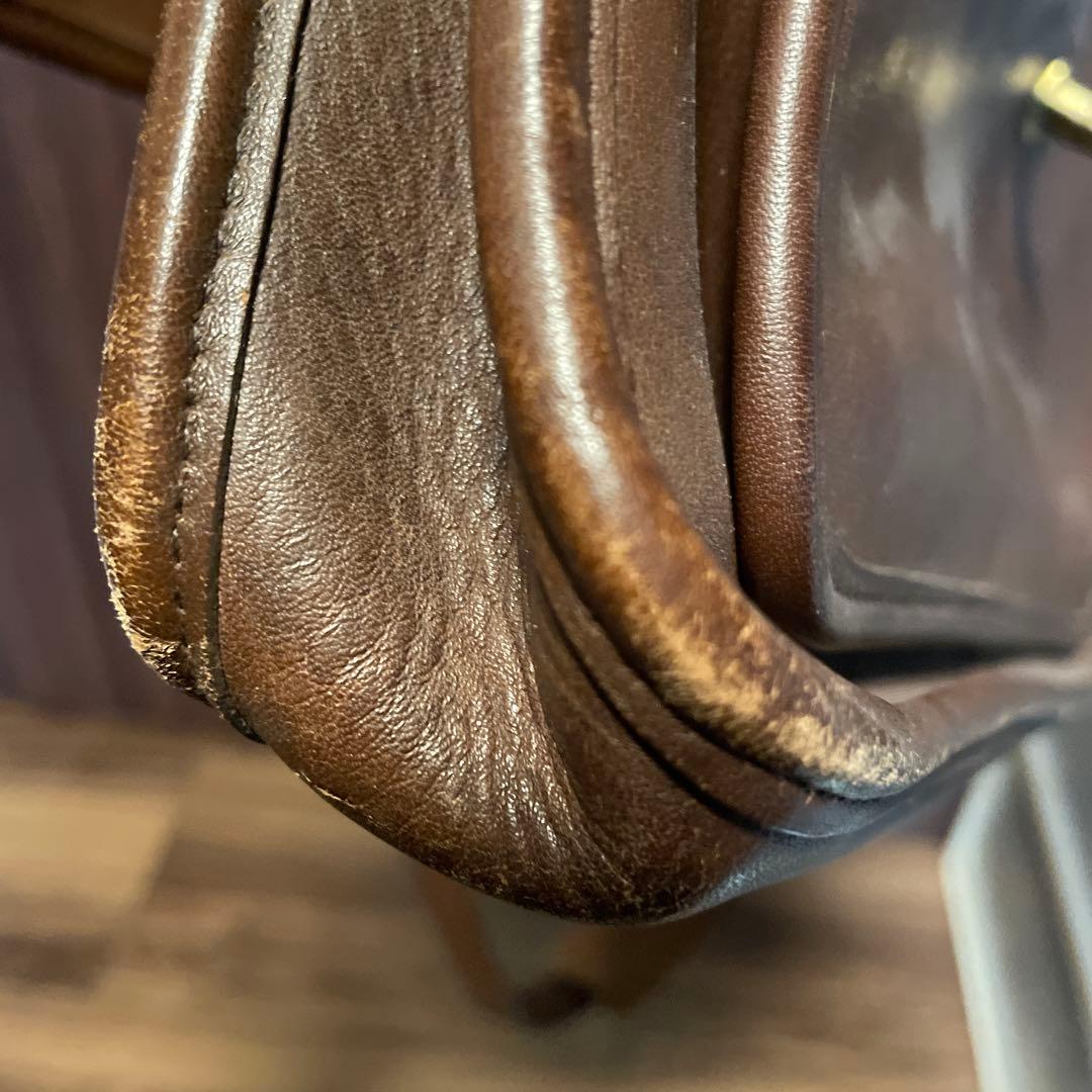 経年味出し　オールドコーチ　2wayハンドバック　レザー　ターンロック　ブラウン