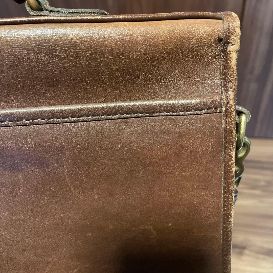 経年味出し　オールドコーチ　2wayハンドバック　レザー　ターンロック　ブラウン