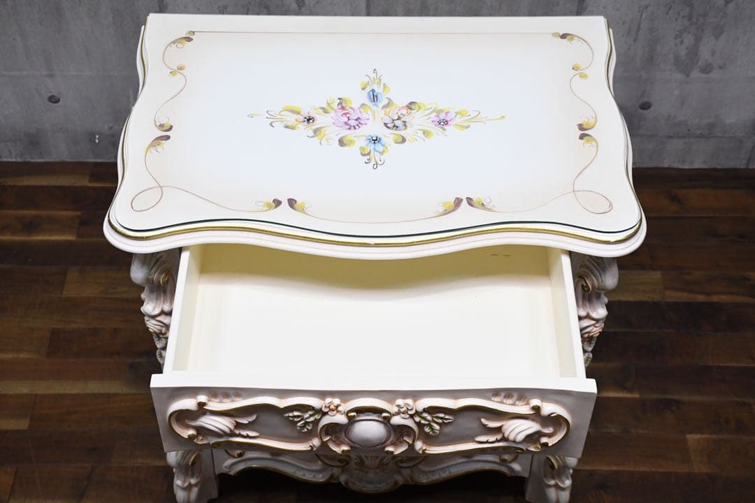 DLC81 ロココ調 猫脚 トールペイント 4ドロワー チェスト レリーフ 4段