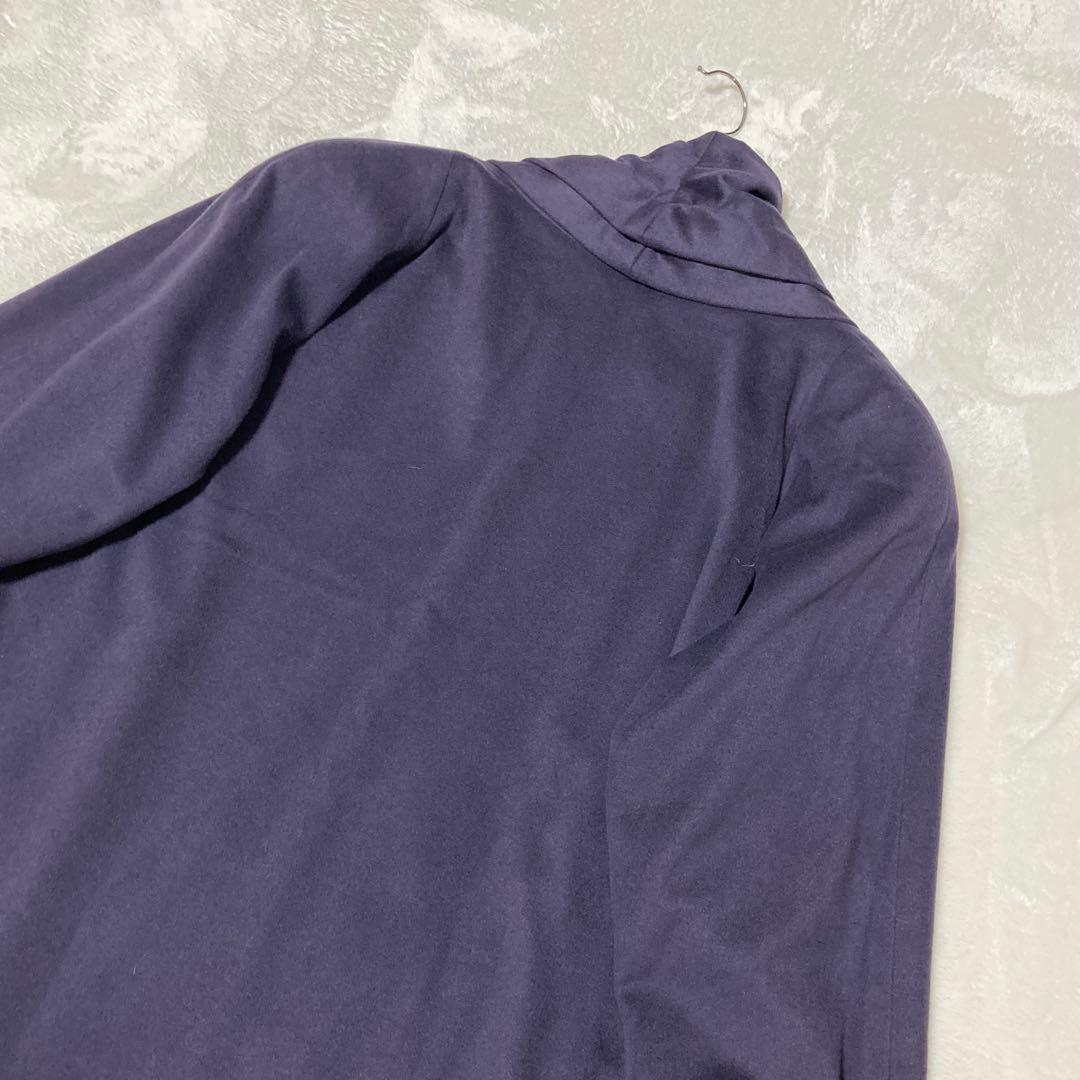 ファー付カシミヤコート　紫　ボタンレス 羽織物　黒のボリュームファー　XL