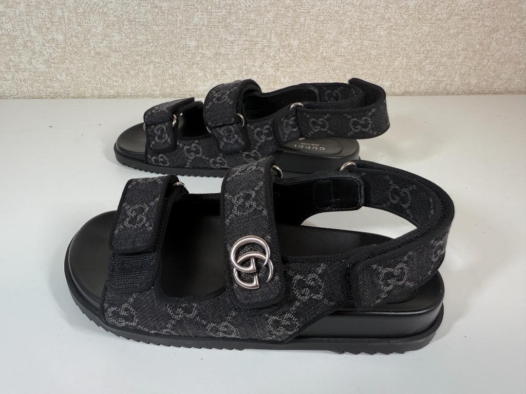 GUCCI グッチ ブラック ダブルストラップ サンダル レディース