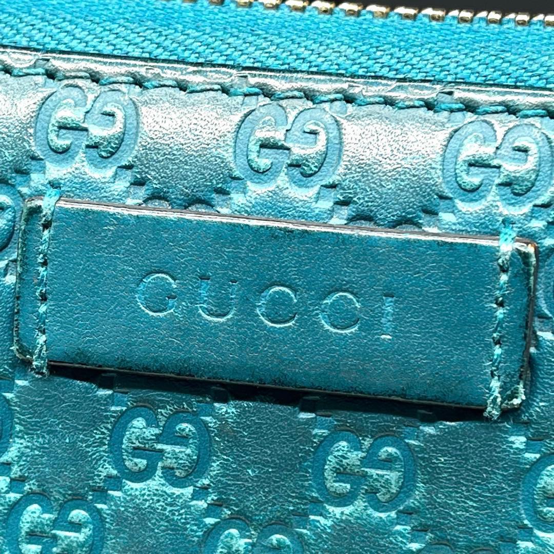 グッチ 長財布 ラウンドファスナー マイクロシマ GG レザー ターコイズブルー