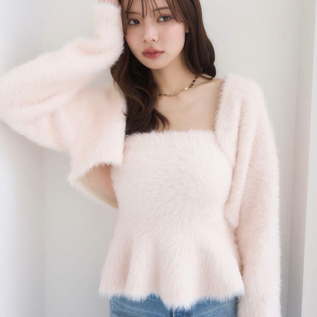 eimy istoire フェザーぺプラムニットカーディガンセット