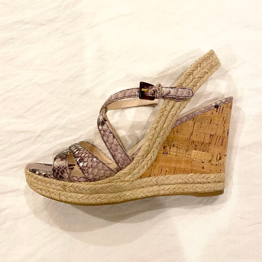 【超美品】PRADA プラダ ウェッジソール サンダル 39 パイソン柄