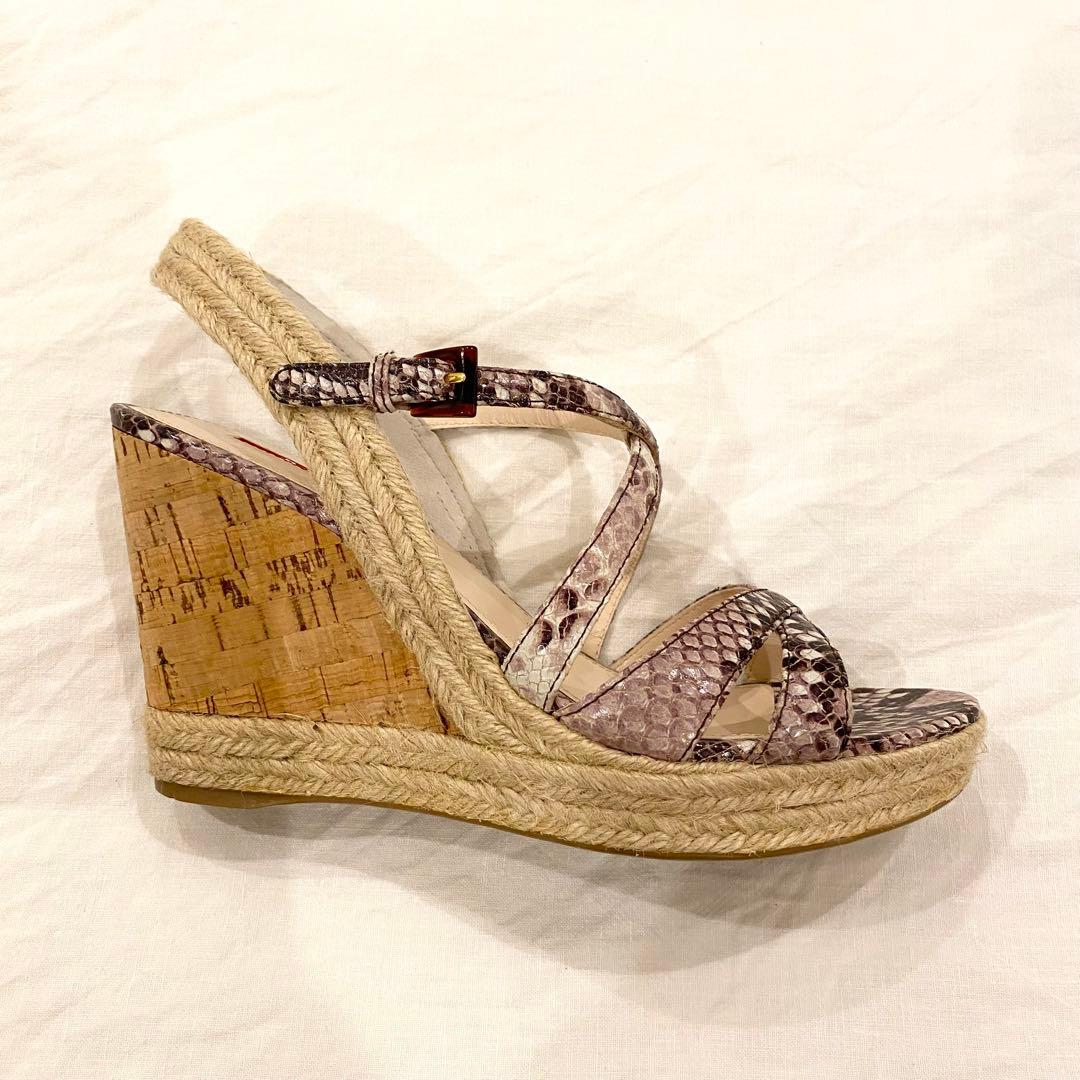 【超美品】PRADA プラダ ウェッジソール サンダル 39 パイソン柄