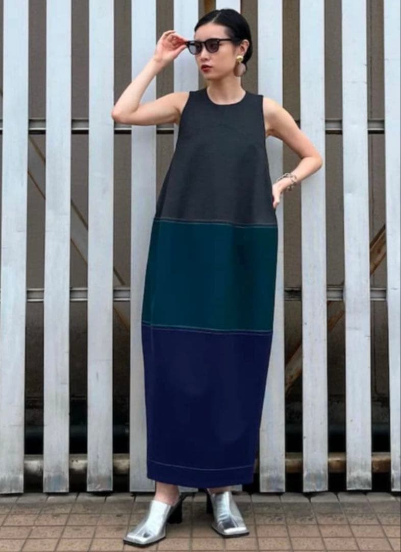 新品タグ付き　UN3D.　アンスリード　カラーブロックコクーンワンピース