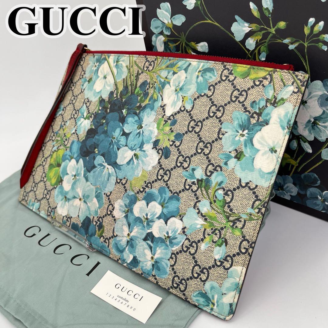 GUCCI セカンドバッグ GGスプリーム ブルームス ロゴ型押し 付属品付き