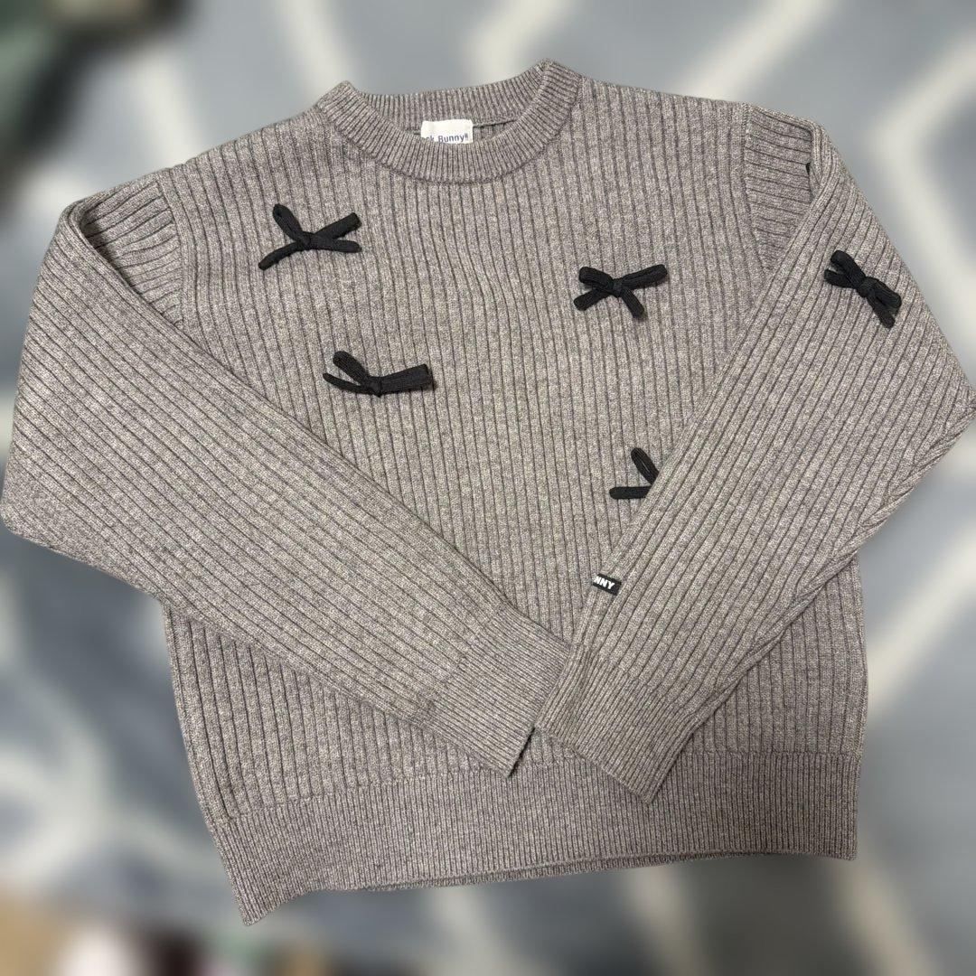 Jack Bunny!!リボンモチーフ グレー セーター