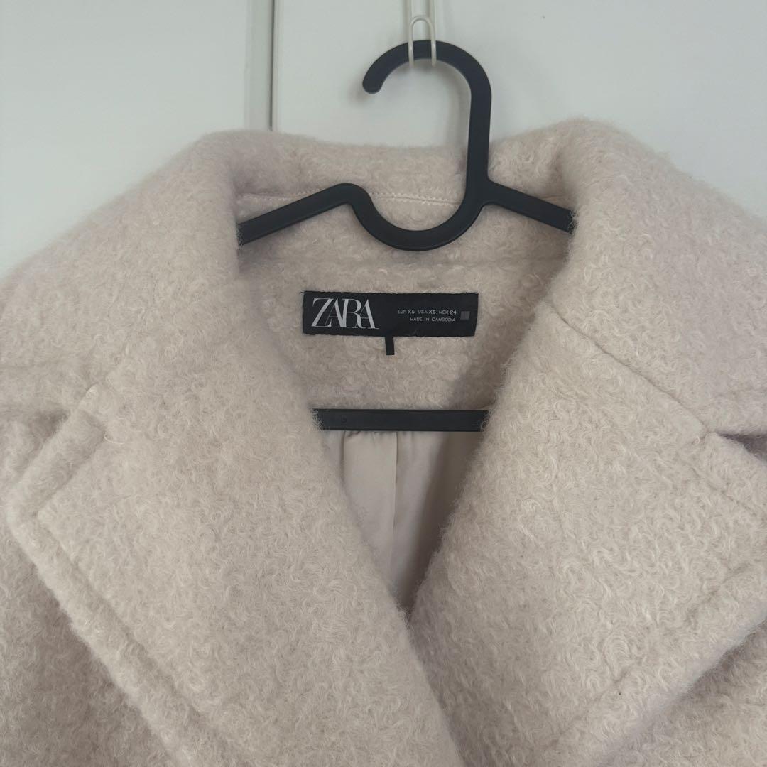 未使用級 ZARA ブークレダブルブレストミディ丈コート XS