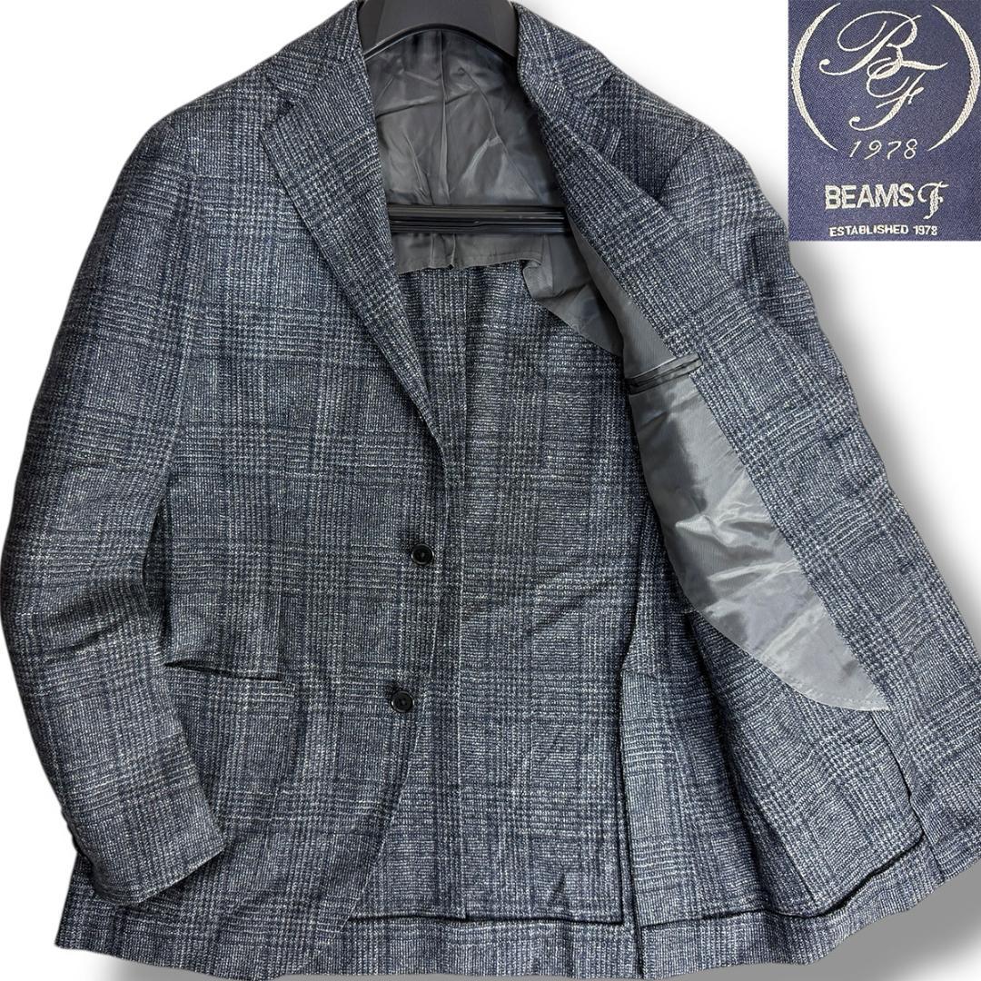 J6472美品ビームスFリングヂャケット製シルクカシミヤグレンプレイドジャケット