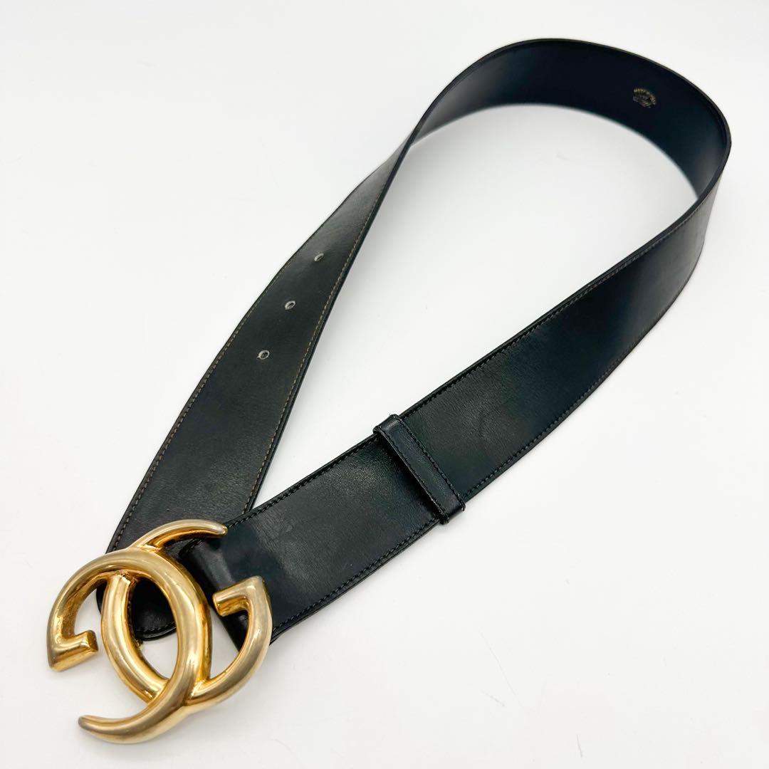 グッチ ベルト インターロッキング GG ブラック レザー ゴールド レディース