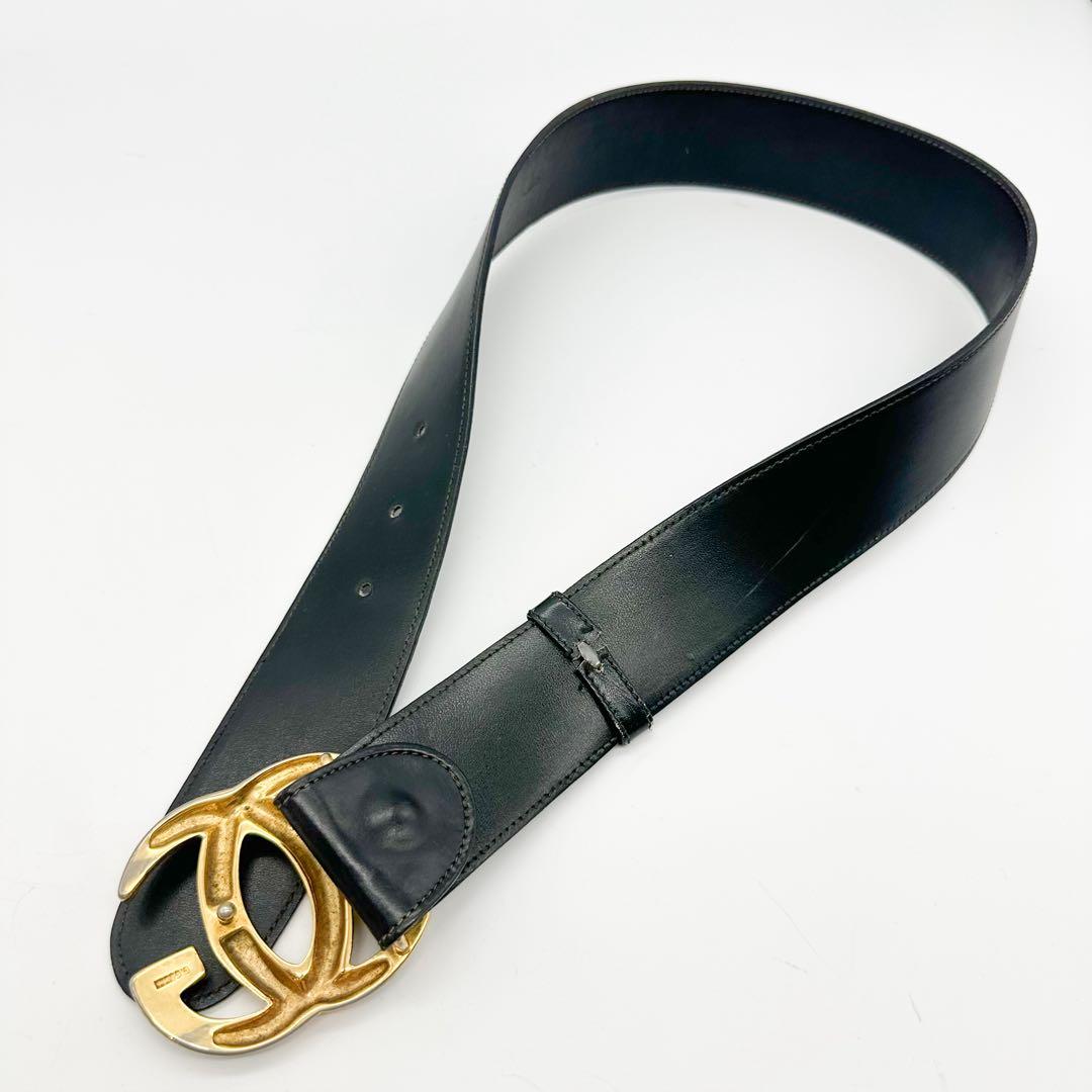 グッチ ベルト インターロッキング GG ブラック レザー ゴールド レディース