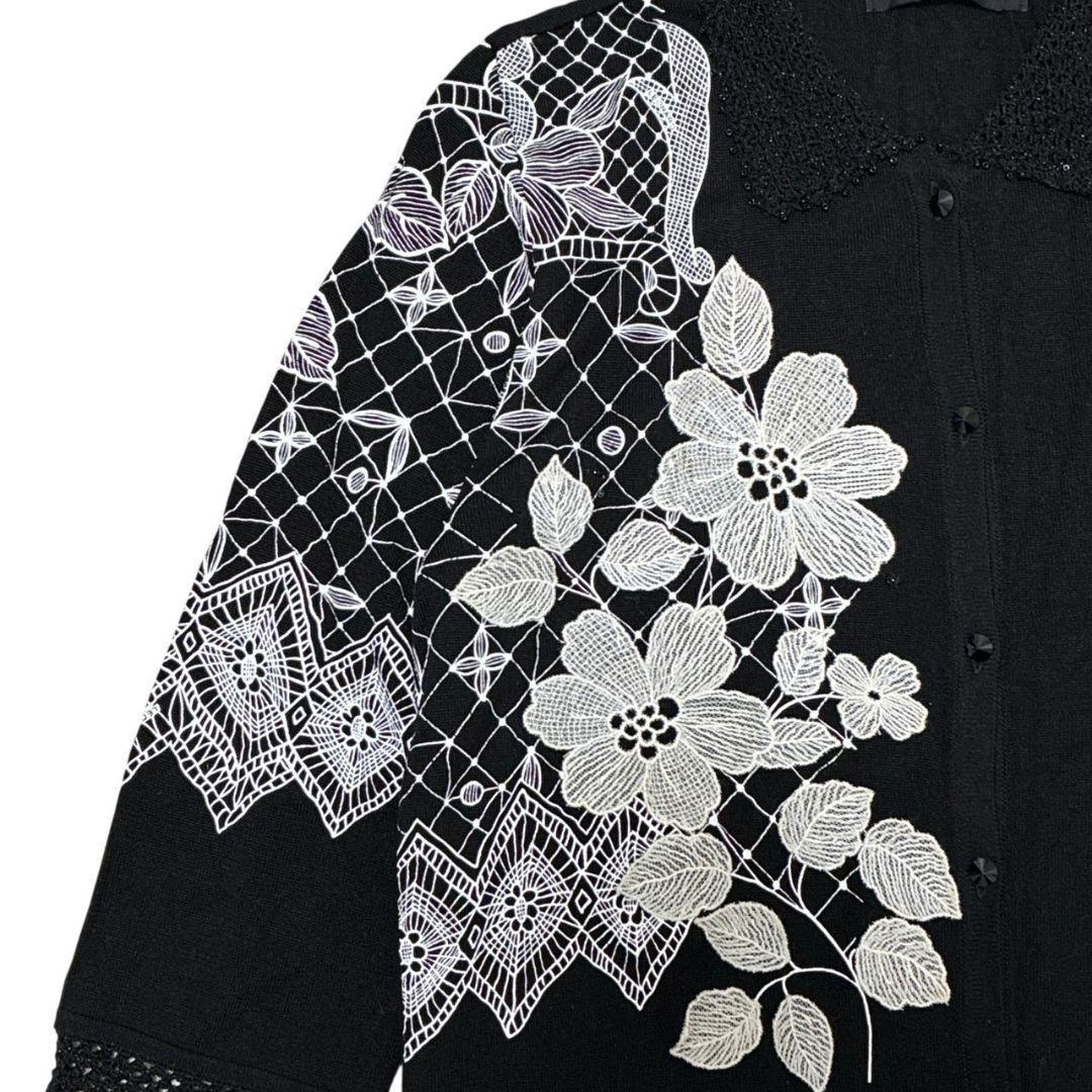 美品✨LEONARD レオナール シルク100% カーディガン ニット 黒 LL