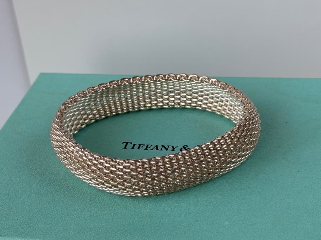 美品　ティファニー　サマセットメッシュ　バングル　９２５