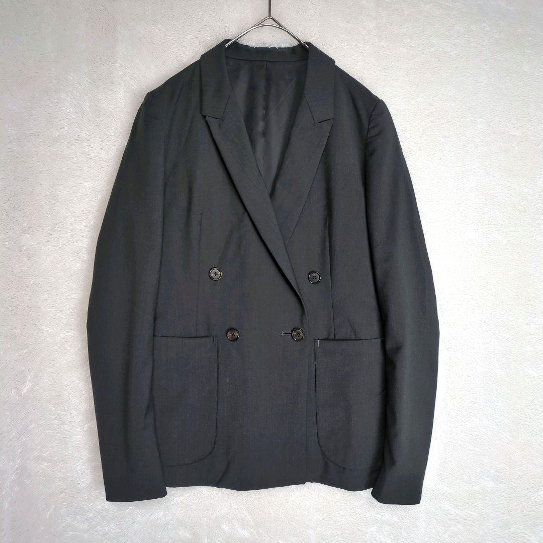 ダブルブレストジャケット 38(M) カシミヤ混 ウール ブラック系 古着