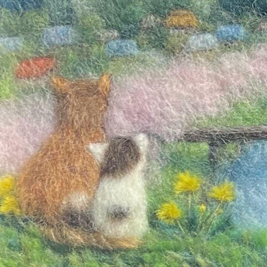 く*ん様 【BOXフレーム付き】羊毛絵画　『桜咲く春の里山』ハンドメイド　ウール