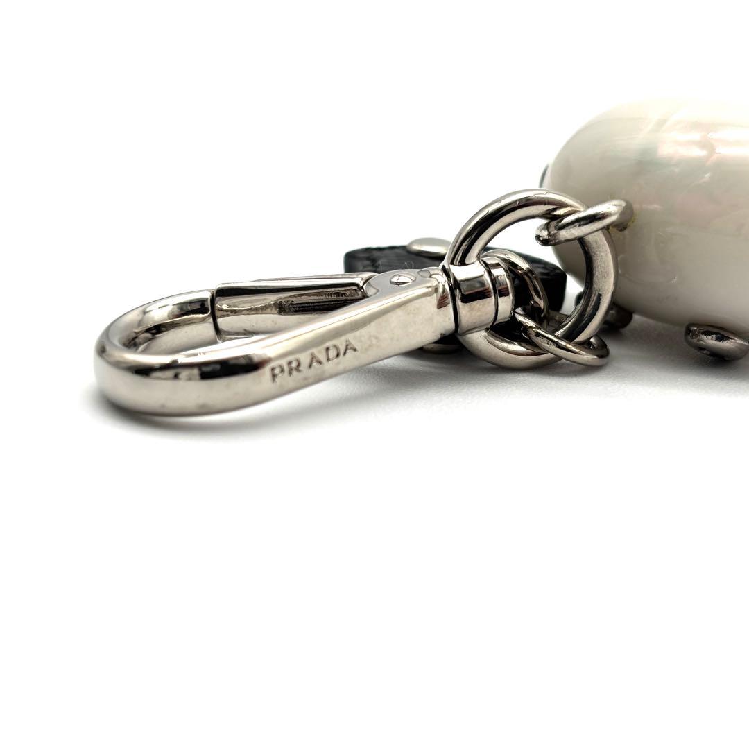 未使用級 プラダ エドワード キーホルダー ロボット 三角ロゴ サフィアーノ 黒