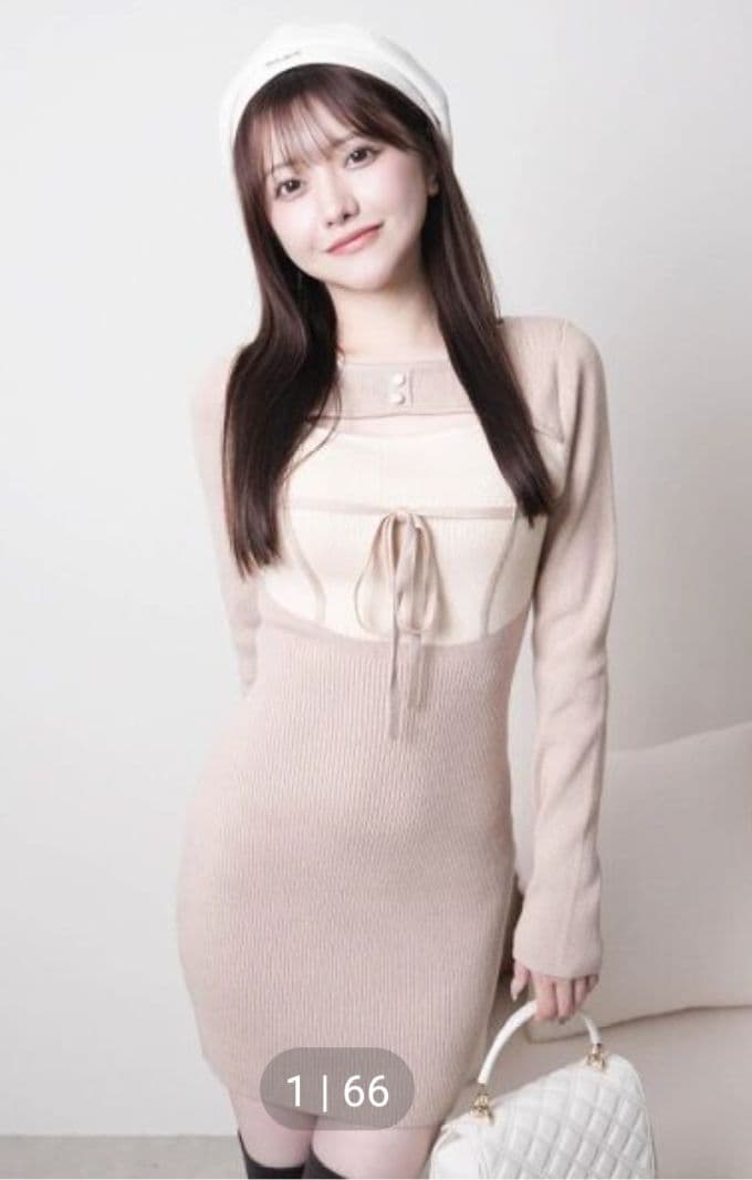 LIP SERVICE デコルテオープンバイカラーリボンニットワンピース ミニ丈