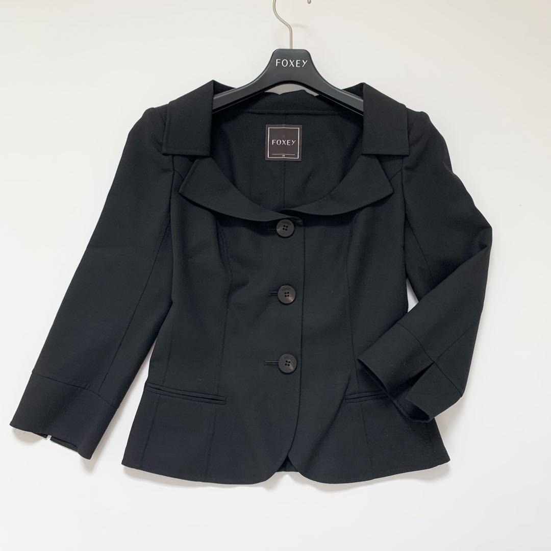 FOXEY ウール混　ジャケット　女優襟　ブラック