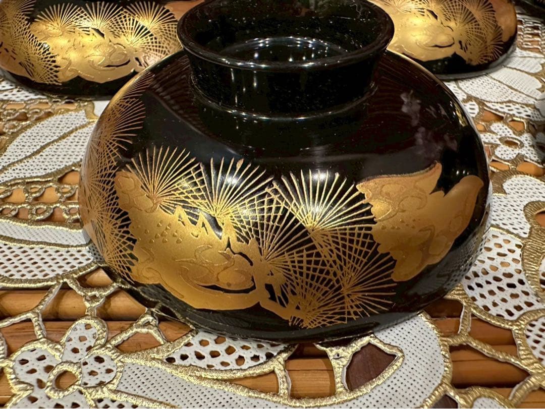 未使用 最高級 特選漆器 会津塗 吸物椀 セット 金彩 松竹梅