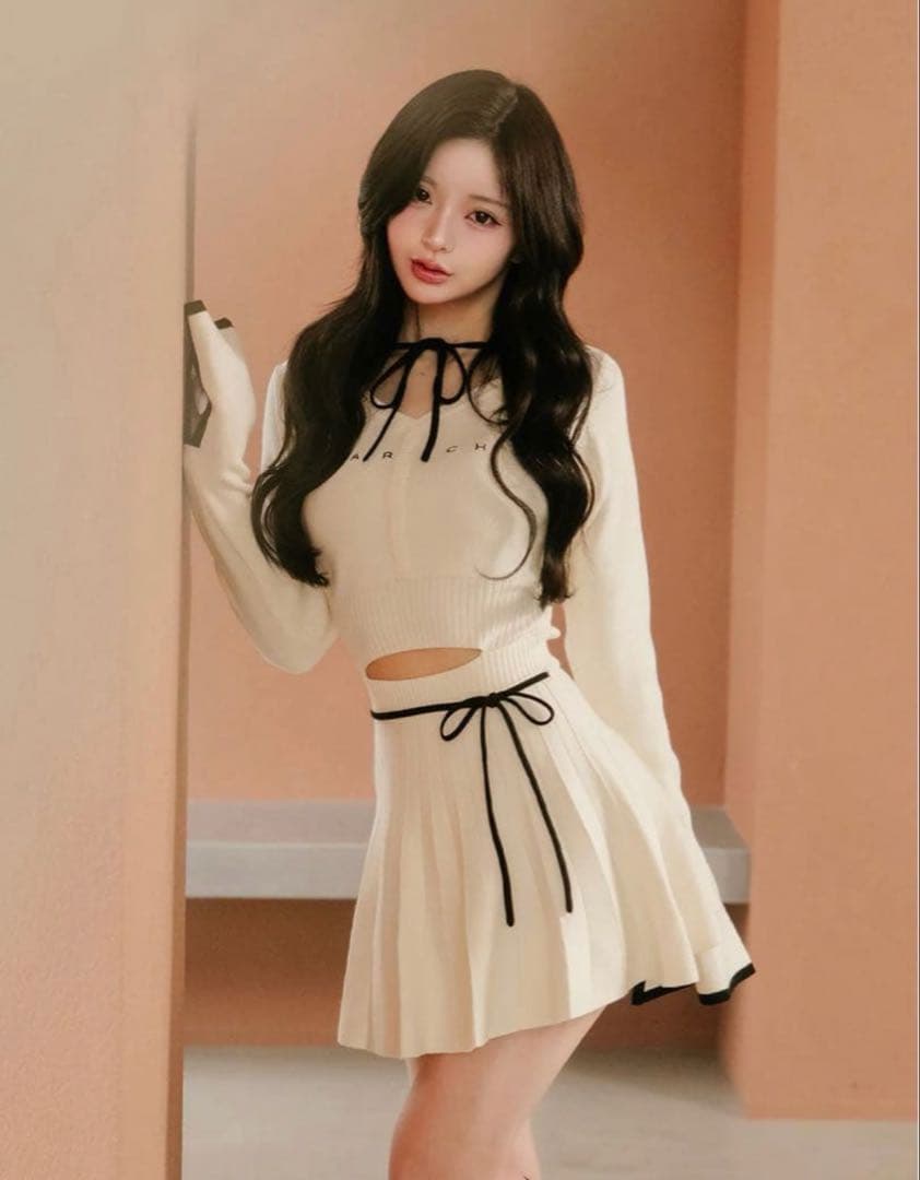 darichウエストオープンリボンデザインニットミニワンピース